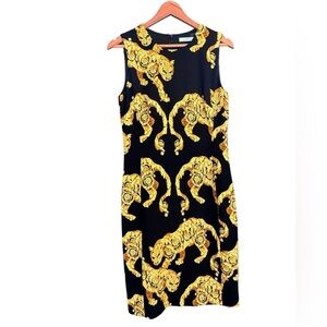 Versace Collection size 4 (44) EUC Black Midi Dress with Gold leopard- classic!